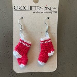 CrochetByCindy Crocheted Christmas Stocking earrings